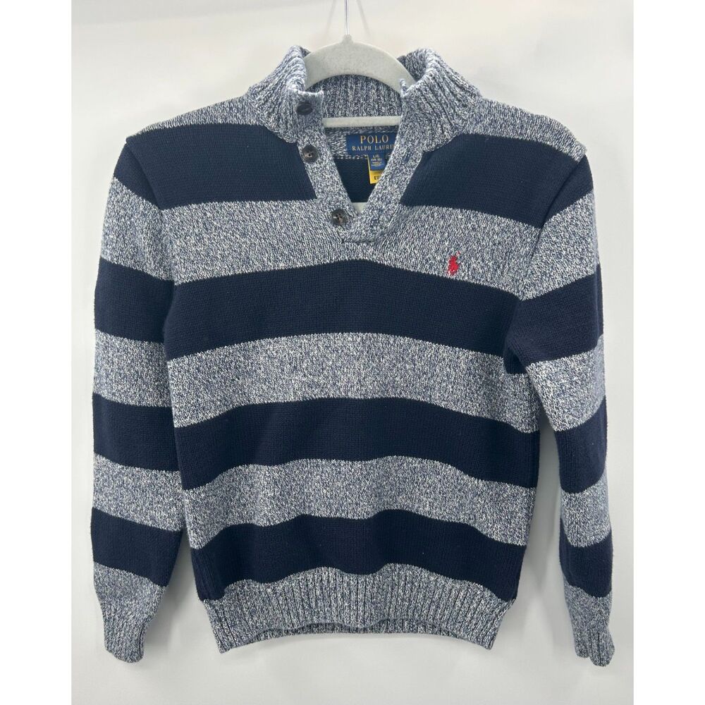 Polo Ralph Lauren Boy L 14/16 Long Sleeve Pullover Blue Striped Academia Sweater